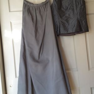 Floor length gray silk skirt fullylined with lace